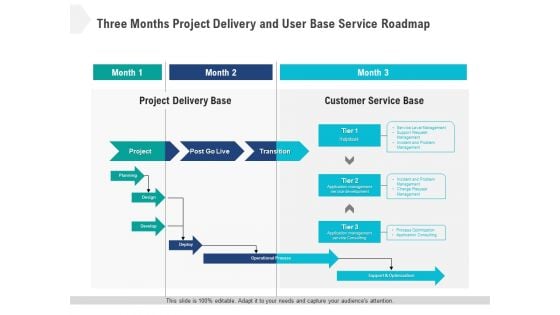 Three Months Project Delivery And User Base Service Roadmap Graphics