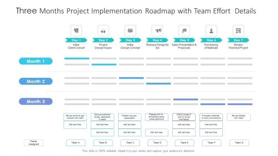 Three Months Project Implementation Roadmap With Team Effort Details Summary