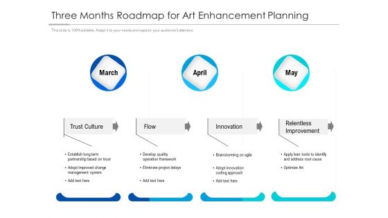 Three Months Roadmap For Art Enhancement Planning Icons