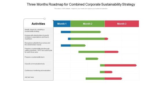 Three Months Roadmap For Combined Corporate Sustainability Strategy Summary