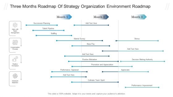Three Months Roadmap Of Strategy Organization Environment Roadmap Pictures PDF