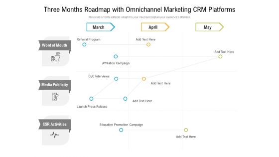 Three Months Roadmap With Omnichannel Marketing CRM Platforms Graphics Three Months Roadmap With Omnichannel Marketing CRM Platforms Graphics