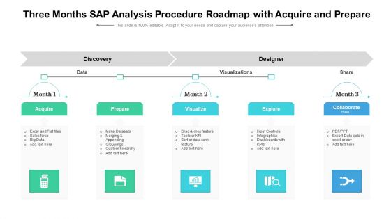 Three Months SAP Analysis Procedure Roadmap With Acquire And Prepare Clipart