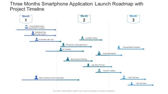 Three Months Smartphone Application Launch Roadmap With Project Timeline Microsoft