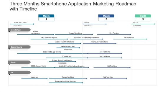 Three Months Smartphone Application Marketing Roadmap With Timeline Infographics