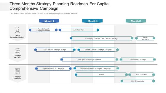 Three Months Strategy Planning Roadmap For Capital Comprehensive Campaign Diagrams