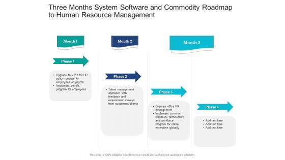 Three Months System Software And Commodity Roadmap To Human Resource Management Brochure