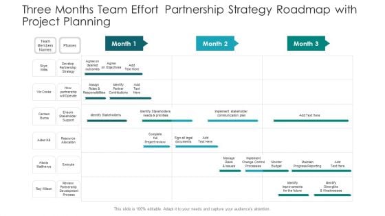 Three Months Team Effort Partnership Strategy Roadmap With Project Planning Background Three Months Team Effort Partnership Strategy Roadmap With Project Planning Background
