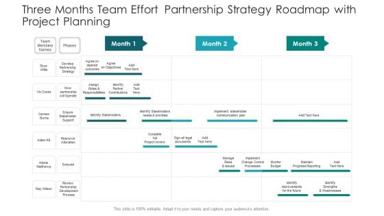 Three Months Team Effort Partnership Strategy Roadmap With Project Planning Background