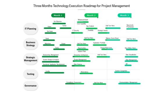 Three Months Technology Execution Roadmap For Project Management Summary