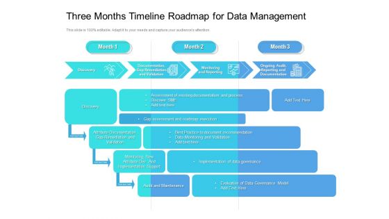 Three Months Timeline Roadmap For Data Management Introduction