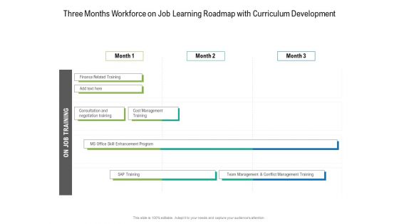 Three Months Workforce On Job Learning Roadmap With Curriculum Development Template