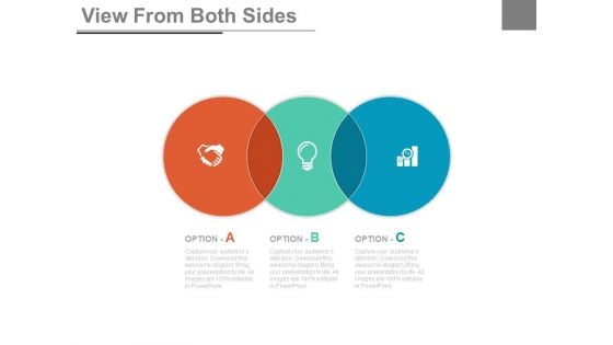 Three Overlapping Circles With Business Icons Powerpoint Slides