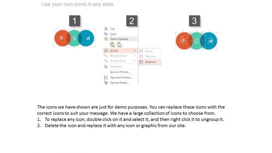 Three Overlapping Circles With Business Icons Powerpoint Slides