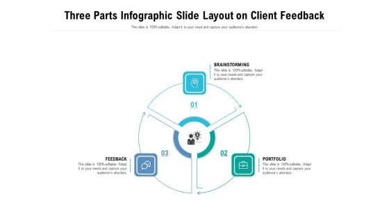 Three Parts Infographic Slide Layout On Client Feedback Ppt PowerPoint Presentation File Gridlines PDF