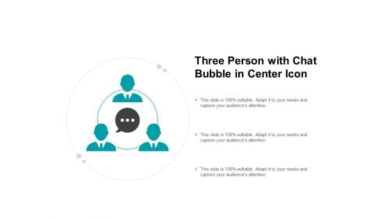 Three Person With Chat Bubble In Center Icon Ppt PowerPoint Presentation Examples
