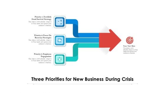 Three Priorities For New Business During Crisis Ppt PowerPoint Presentation Styles Topics PDF