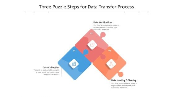 Three Puzzle Steps For Data Transfer Process Ppt PowerPoint Presentation Inspiration Slide PDF