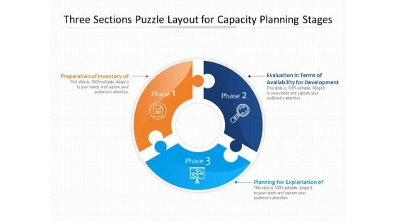 Three Sections Puzzle Layout For Capacity Planning Stages Ppt PowerPoint Presentation File Styles PDF