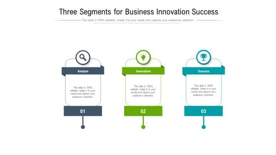 Three Segments For Business Innovation Success Ppt PowerPoint Presentation Icon Files PDF Three Segments For Business Innovation Success Ppt PowerPoint Presentation Icon Files PDF