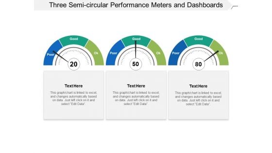 Three Semi Circular Performance Meters And Dashboards Ppt PowerPoint Presentation Slides Influencers