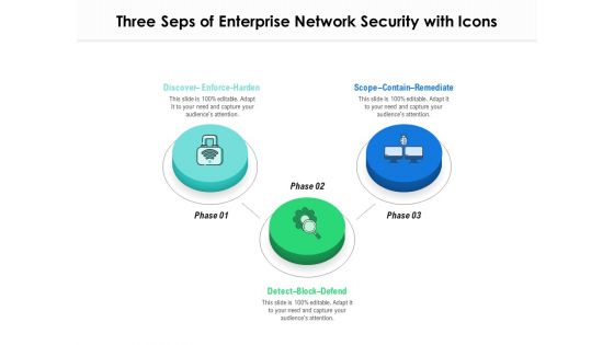 Three Seps Of Enterprise Network Security With Icons Ppt PowerPoint Presentation Icon Slide Portrait PDF