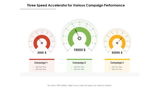 Three Speed Accelerator For Various Campaign Performance Ppt PowerPoint Presentation Summary Microsoft PDF