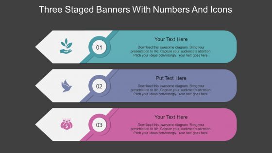 Three Staged Banners With Numbers And Icons Powerpoint Template