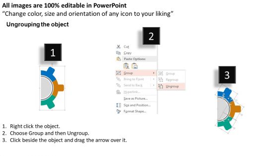 Three Staged Gear Diagram And Icons Powerpoint Template