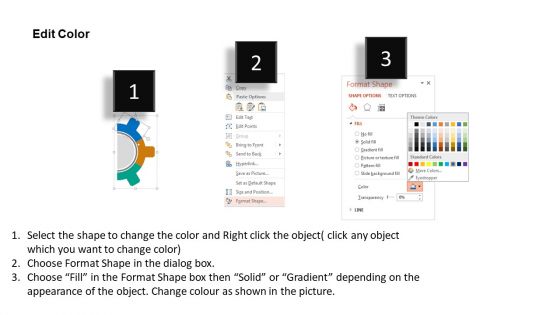 Three Staged Gear Diagram And Icons Powerpoint Template