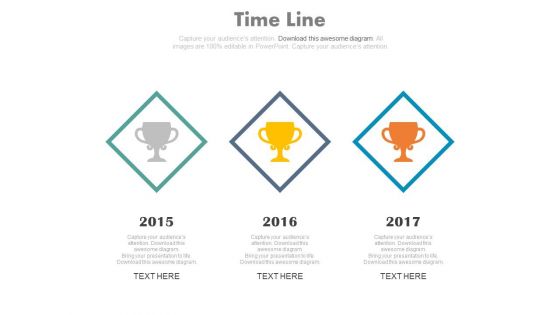 Three Staged Timeline For Success Milestones Powerpoint Slides