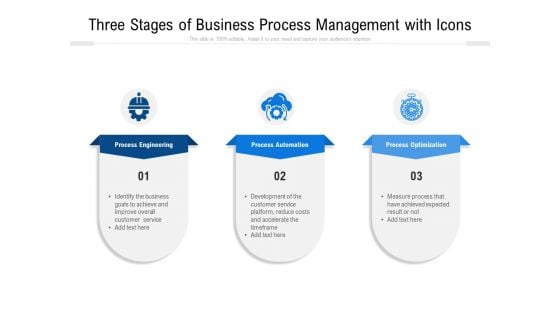 Three Stages Of Business Process Management With Icons Ppt PowerPoint Presentation File Graphics Pictures PDF