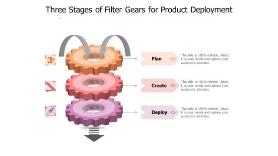 Three Stages Of Filter Gears For Product Deployment Ppt PowerPoint Presentation Styles Graphics PDF