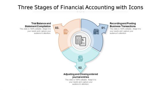 Three Stages Of Financial Accounting With Icons Ppt PowerPoint Presentation Gallery Templates PDF