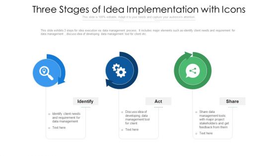 Three Stages Of Idea Implementation With Icons Clipart PDF