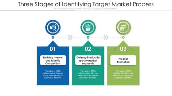 Three Stages Of Identifying Target Market Process Ppt Icon Grid PDF