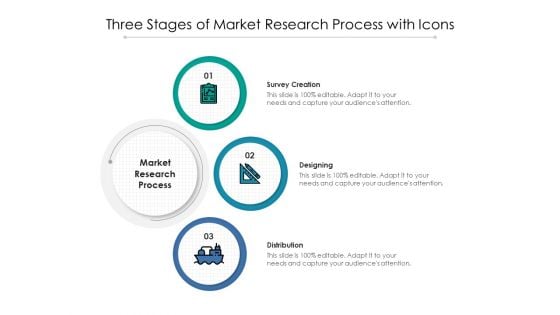 Three Stages Of Market Research Process With Icons Ppt PowerPoint Presentation Pictures Template PDF