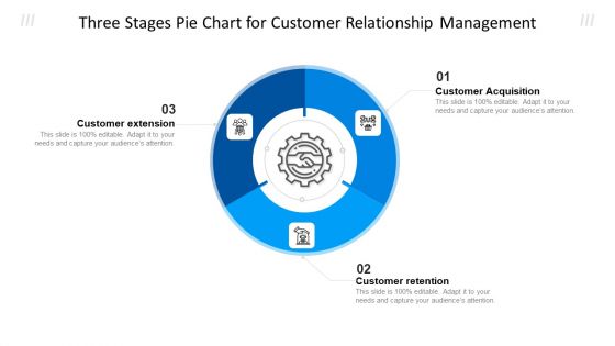 Three Stages Pie Chart For Customer Relationship Management Ppt Outline Structure PDF