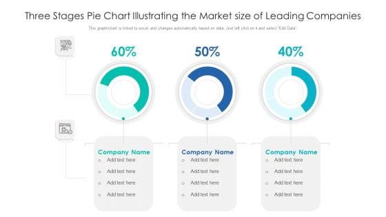 Three Stages Pie Chart Illustrating The Market Size Of Leading Companies Ppt PowerPoint Presentation Gallery Slide PDF