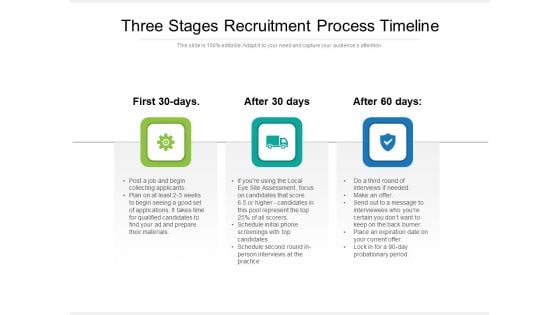 Three Stages Recruitment Process Timeline Ppt PowerPoint Presentation Gallery Master Slide PDF