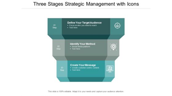 Three Stages Strategic Management With Icons Ppt PowerPoint Presentation Show Design Templates