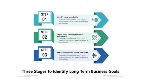 Three Stages To Identify Long Term Business Goals Ppt PowerPoint Presentation Professional Infographic Template PDF