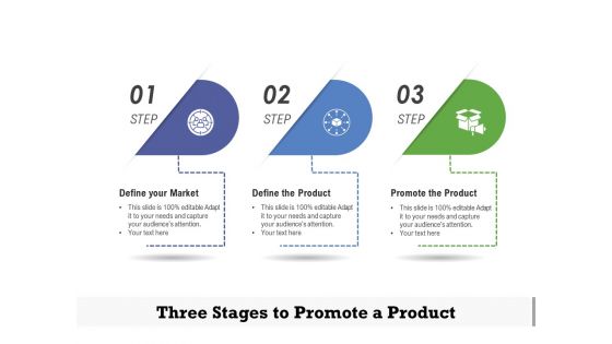 Three Stages To Promote A Product Ppt PowerPoint Presentation Styles Design Ideas PDF