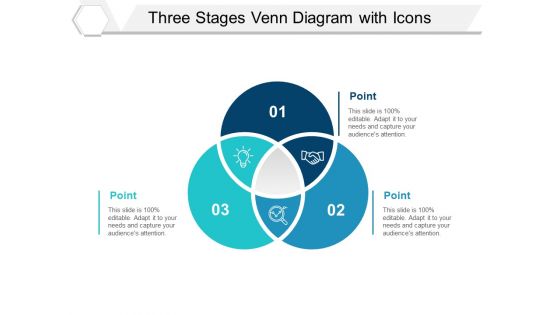Three Stages Venn Diagram With Icons Ppt PowerPoint Presentation Layouts Show
