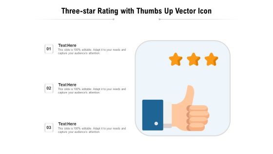 Three Star Rating With Thumbs Up Vector Icon Ppt PowerPoint Presentation File Clipart PDF