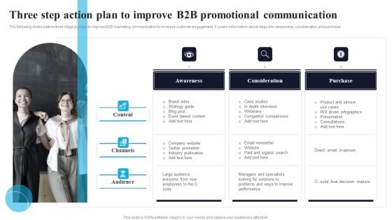 Three Step Action Plan To Improve B2B Promotional Communication Clipart PDF