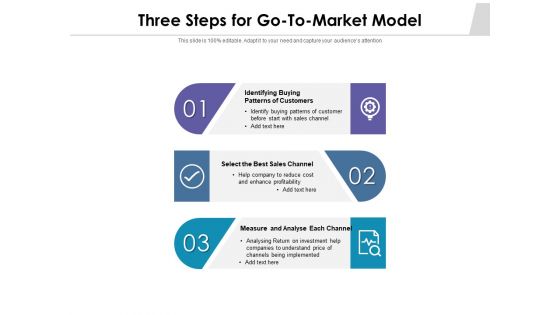 Three Steps For Go To Market Model Ppt PowerPoint Presentation Infographics Graphics Template PDF