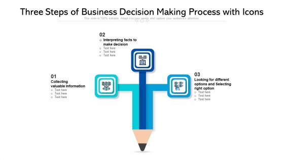 Three Steps Of Business Decision Making Process With Icons Ppt PowerPoint Presentation Gallery Maker PDF