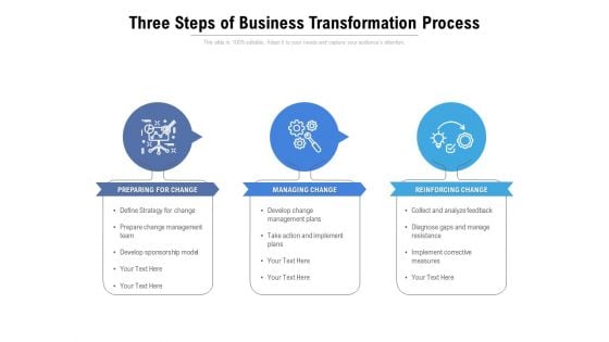 Three Steps Of Business Transformation Process Ppt PowerPoint Presentation Icon Graphics Template