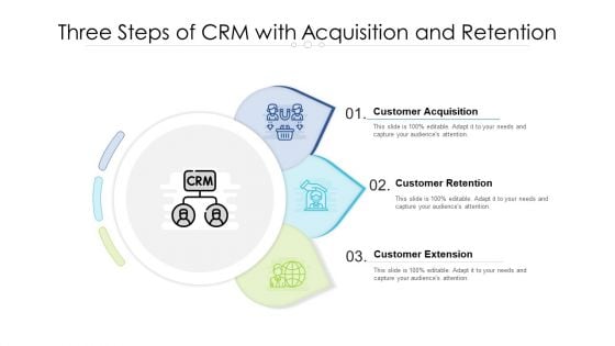 Three Steps Of CRM With Acquisition And Retention Ppt PowerPoint Presentation Gallery Clipart PDF